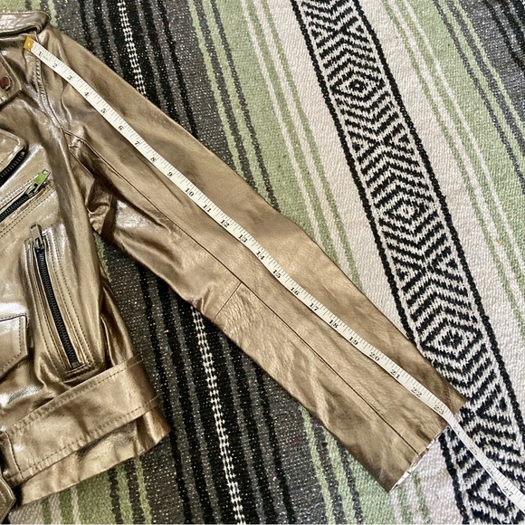 ZARA vegan leather silver metallic logo zip biker jacket - Picture 5 of 10